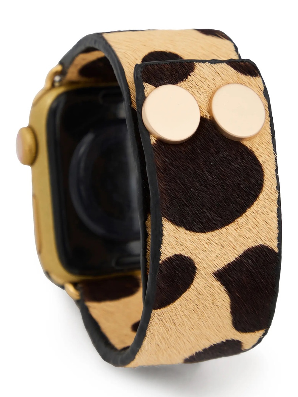 SAACHI Leopard Print Cowhide Apple Watch Band Gold Tone Snap Closure NWT